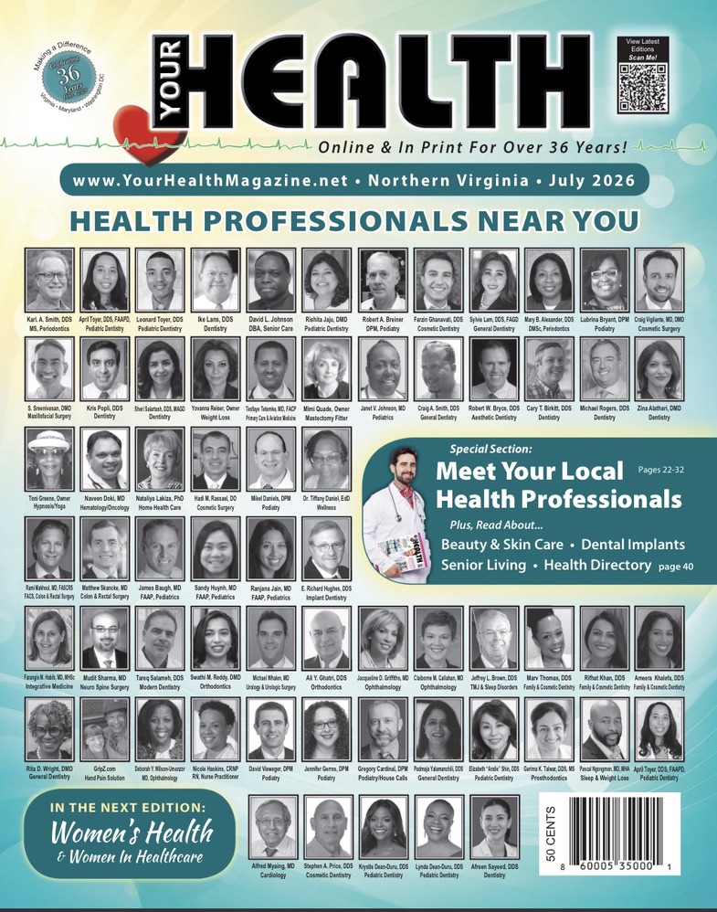 Your Health Magazine Northern Virginia July 2026 cover, Health Professionals Near You